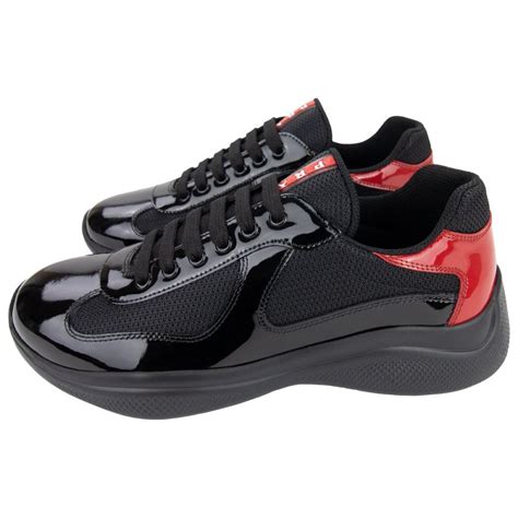 prada trainers red and black|Prada black leather sneakers.